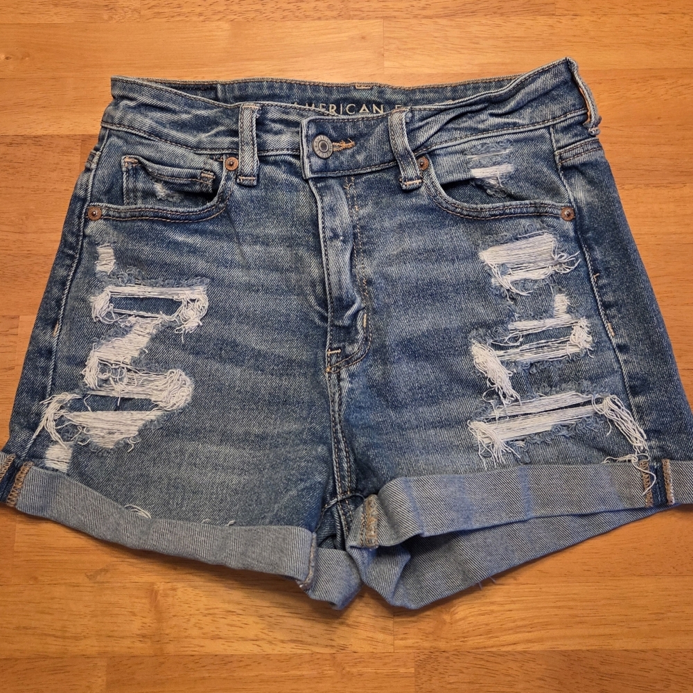 American Eagle Outfitters Blue Distressed Jean Shorts